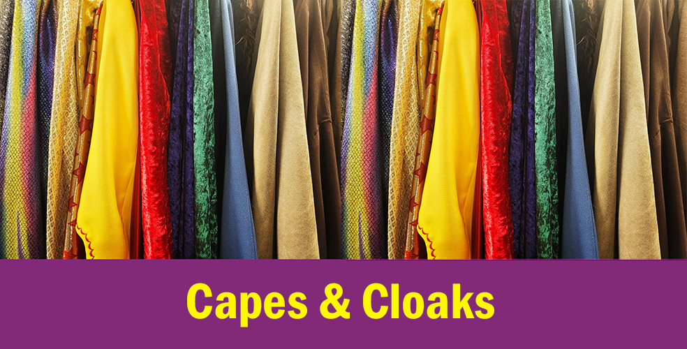 Image is of a selection of capes from Acting the Part a costume shop in Sydney