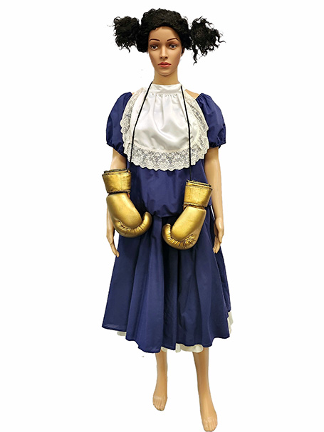 Image is of a mannequin wearing an Aunty Jack costume