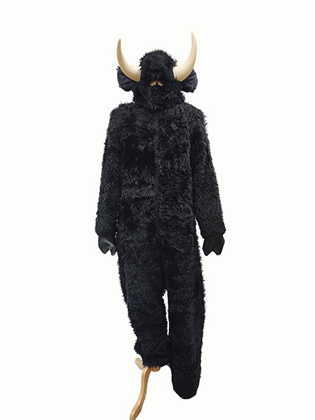 Image is of a black fur Bull costume